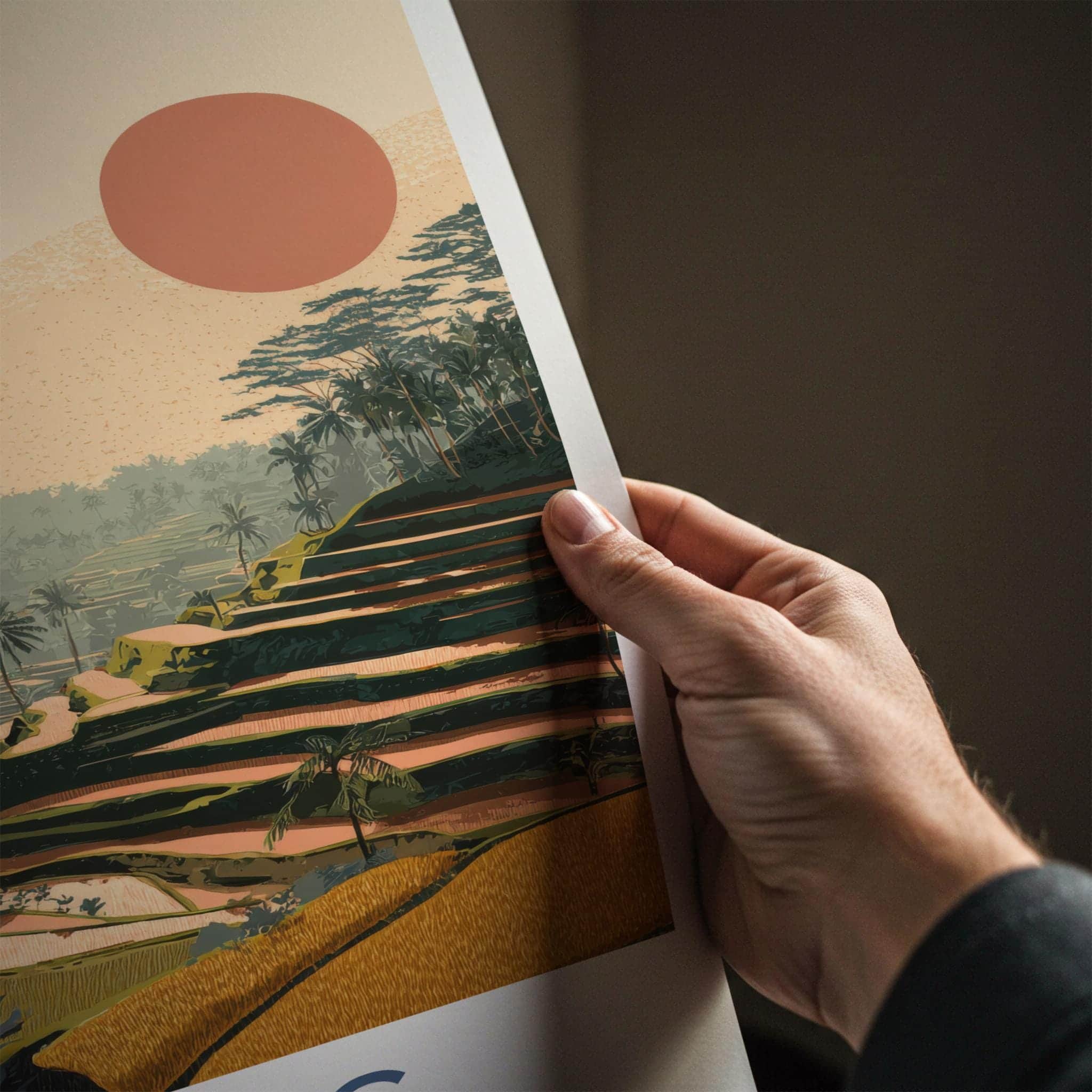 Ceking Poster - Indonesia Travel Art - Tropical Palm Sunset Home Decor