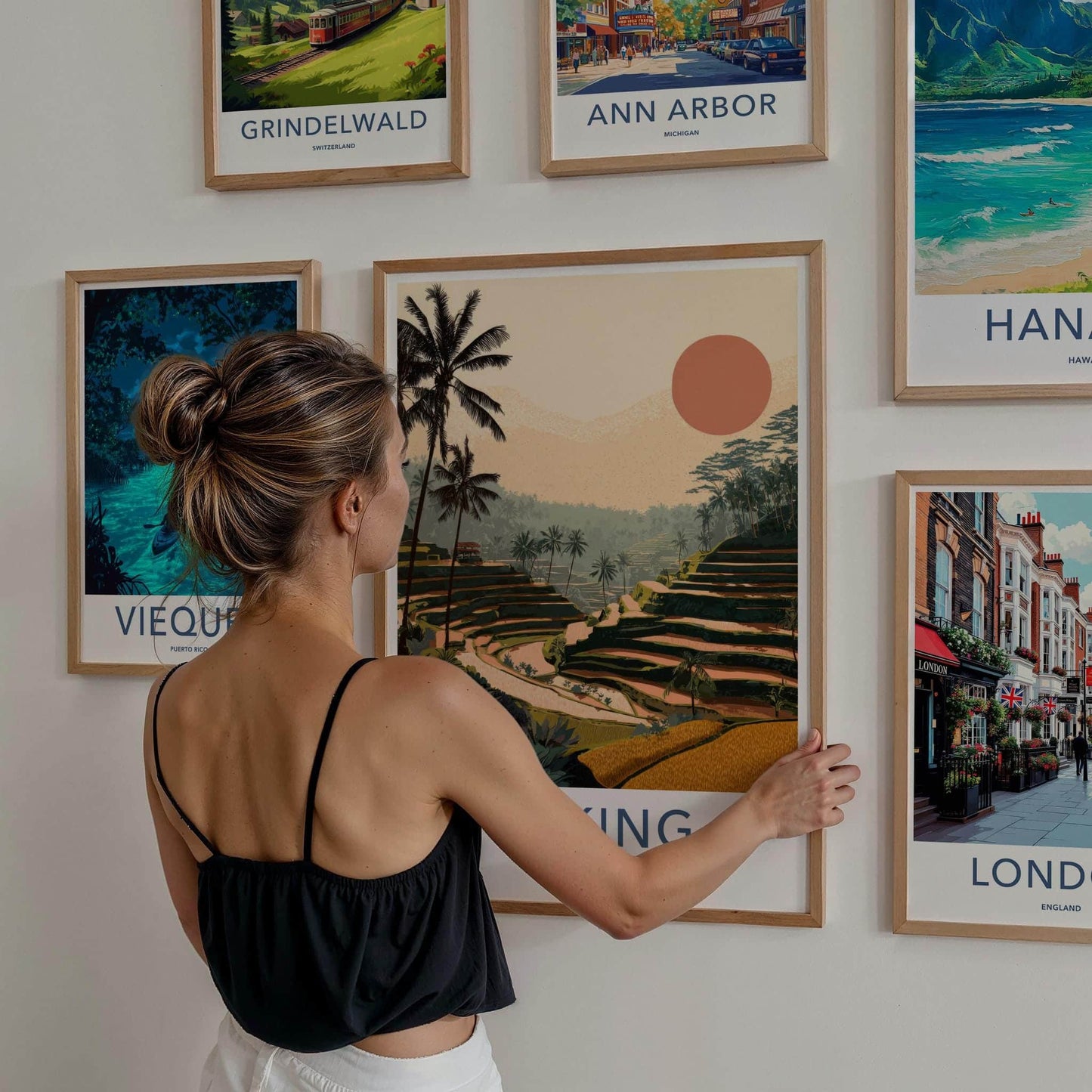 Ceking Poster - Indonesia Travel Art - Tropical Palm Sunset Home Decor