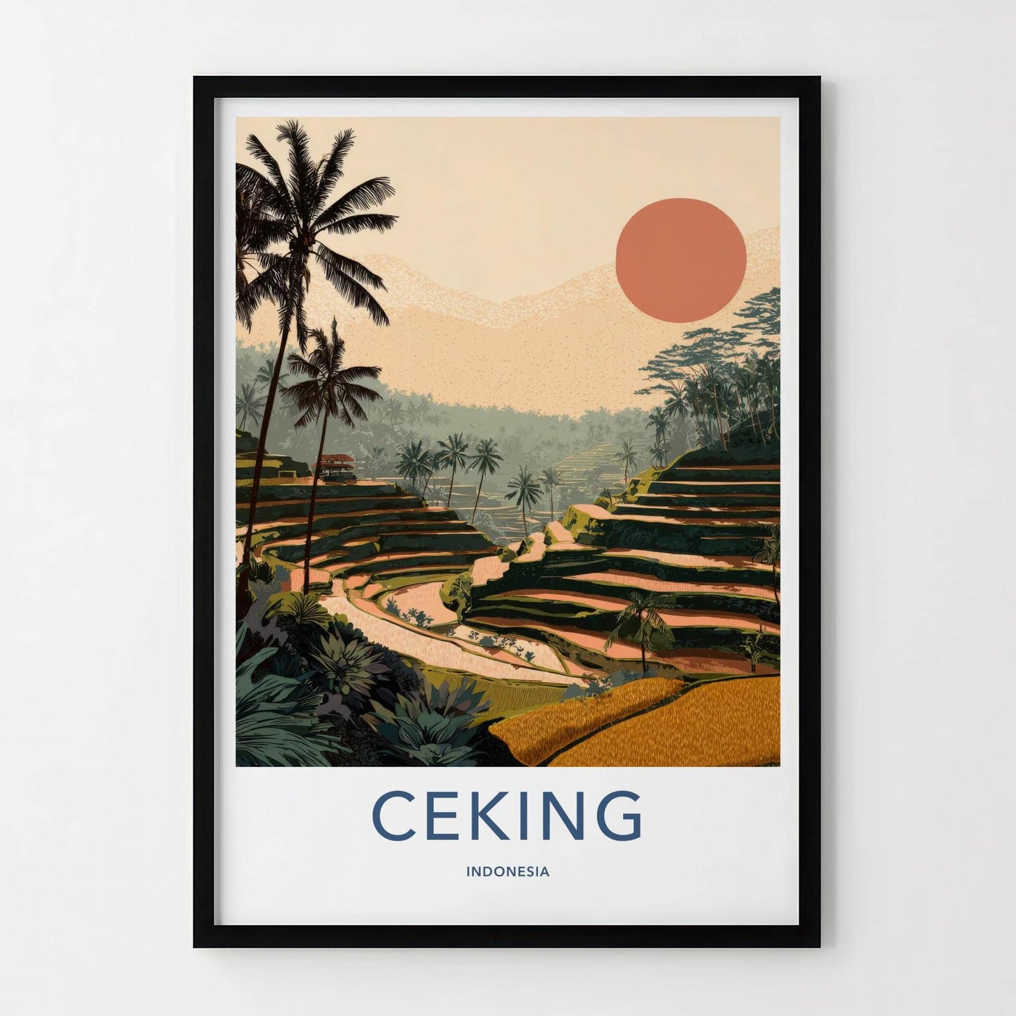 Ceking Poster - Indonesia Travel Art - Tropical Palm Sunset Home Decor