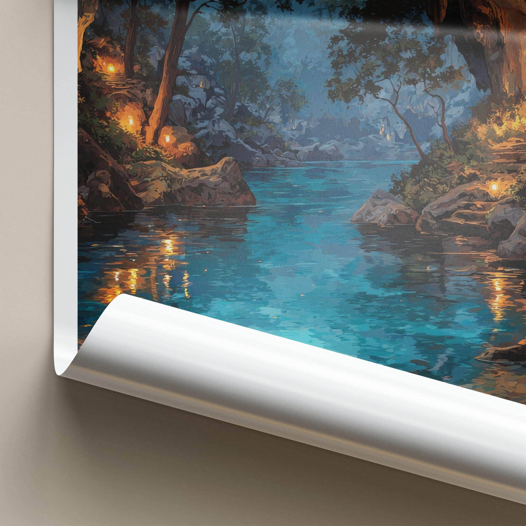 Cenote Dos Ojos Poster - Mexico Travel Art - Ethereal Cave Glow Wall Decor
