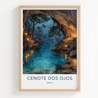 Cenote Dos Ojos Poster - Mexico Travel Art - Ethereal Cave Glow Wall Decor