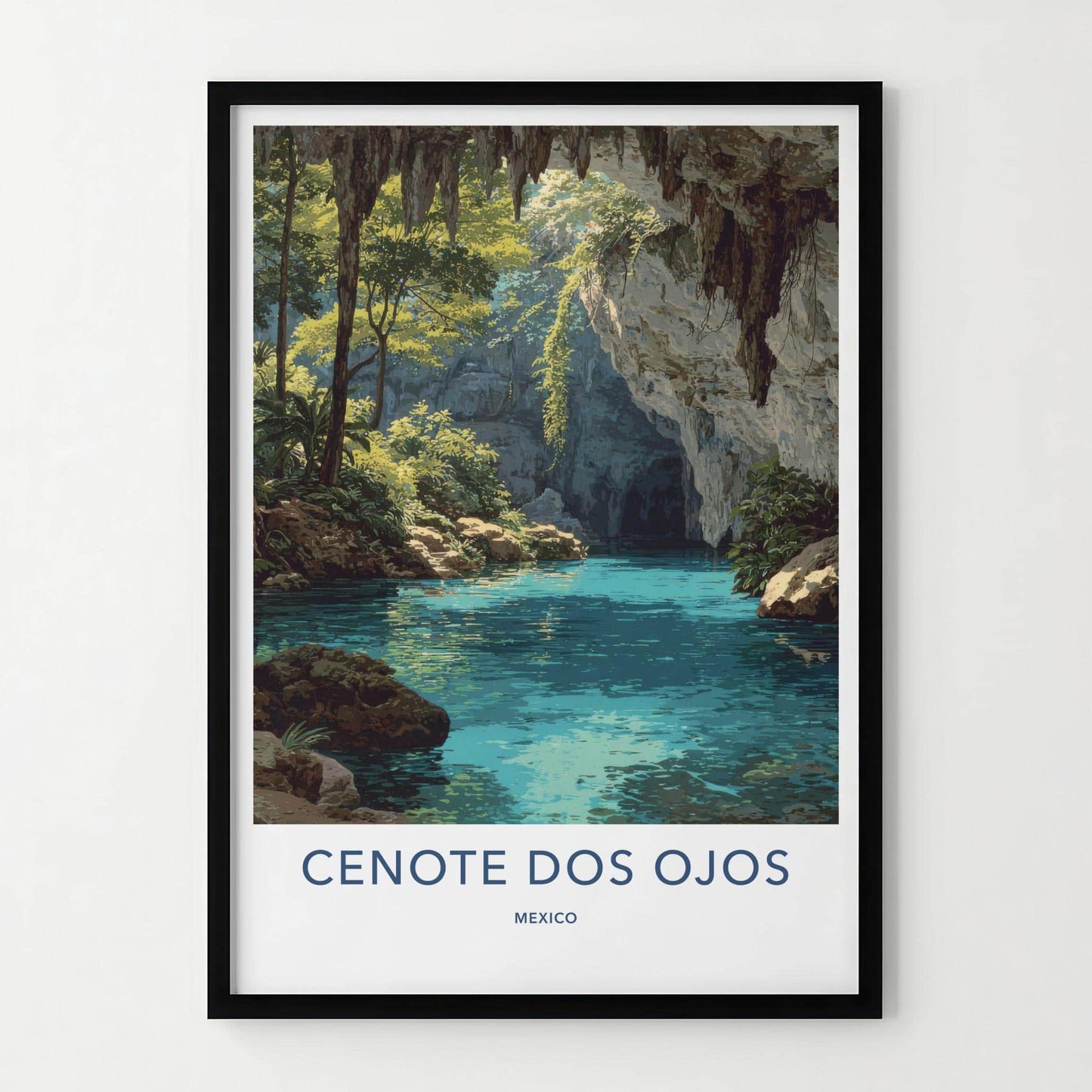 Cenote Dos Ojos Poster - Mexico Travel Art - Glimmering cavern pool Home Decor