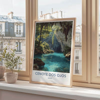 Cenote Dos Ojos Poster - Mexico Travel Art - Glimmering cavern pool Home Decor
