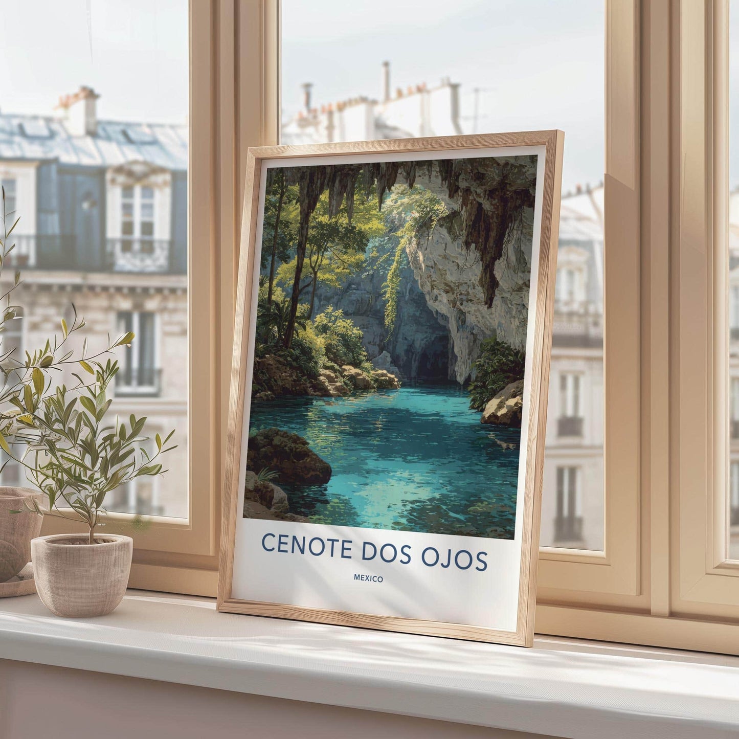 Cenote Dos Ojos Poster - Mexico Travel Art - Glimmering cavern pool Home Decor