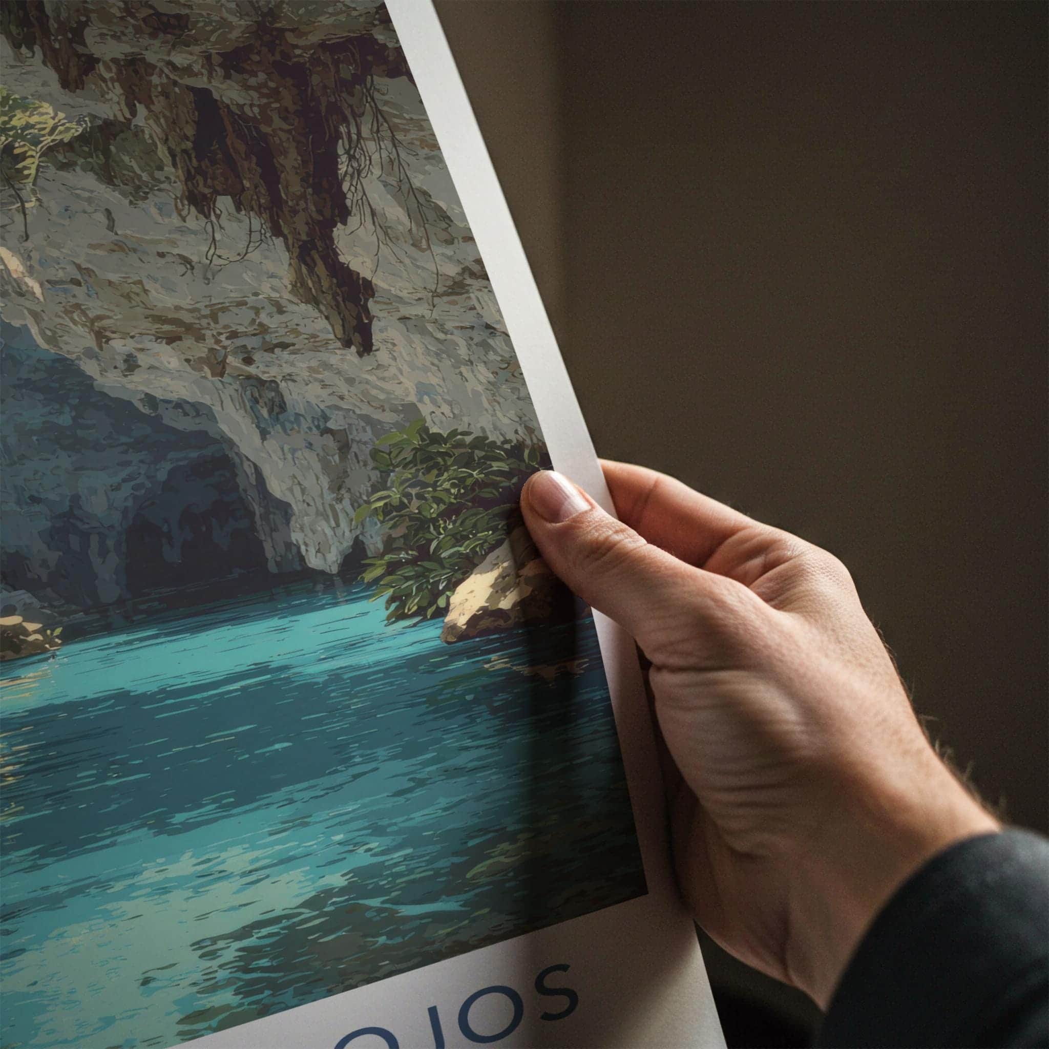 Cenote Dos Ojos Poster - Mexico Travel Art - Glimmering cavern pool Home Decor