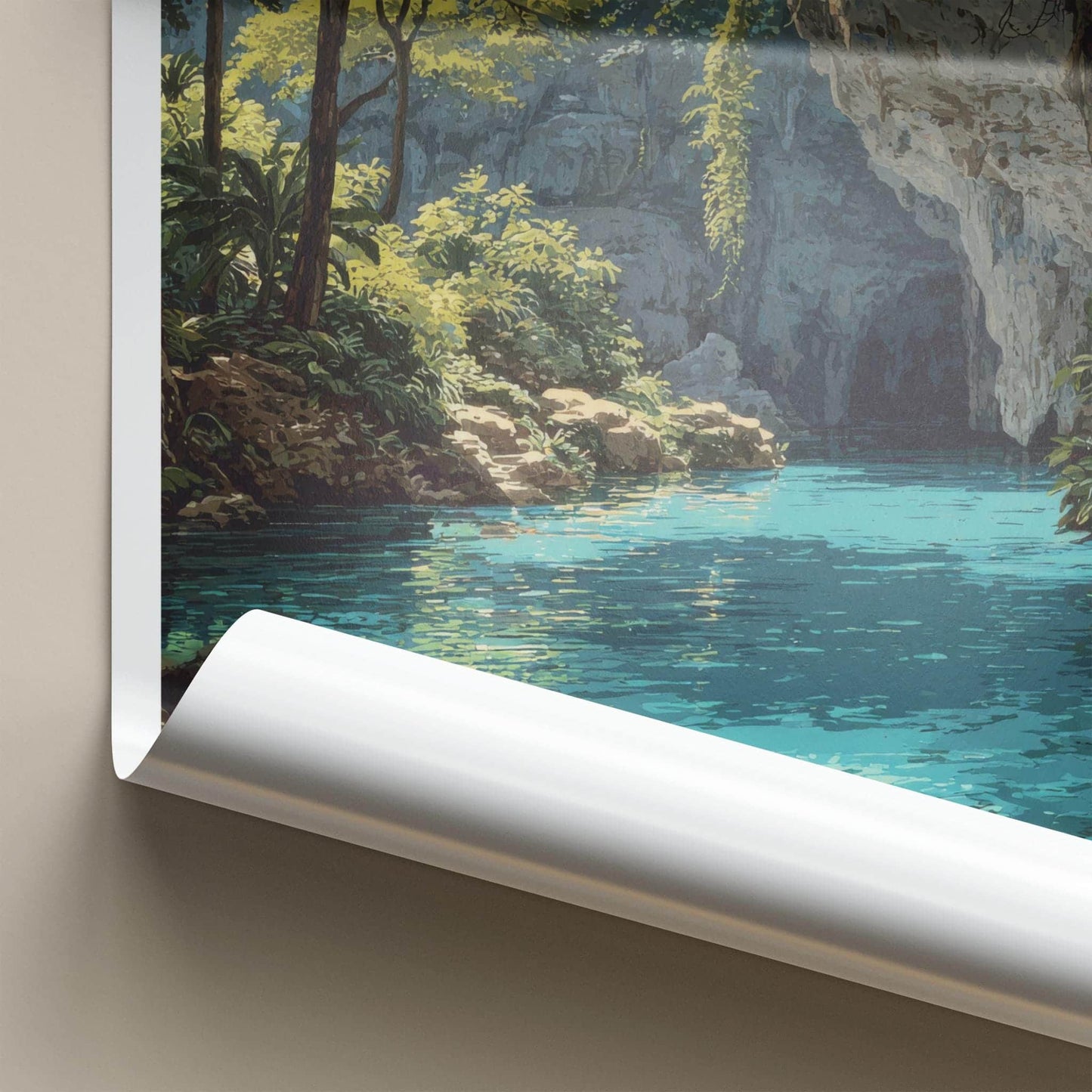 Cenote Dos Ojos Poster - Mexico Travel Art - Glimmering cavern pool Home Decor