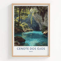 Cenote Dos Ojos Poster - Mexico Travel Art - Glimmering cavern pool Home Decor