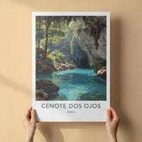 Cenote Dos Ojos Poster - Mexico Travel Art - Glimmering cavern pool Home Decor