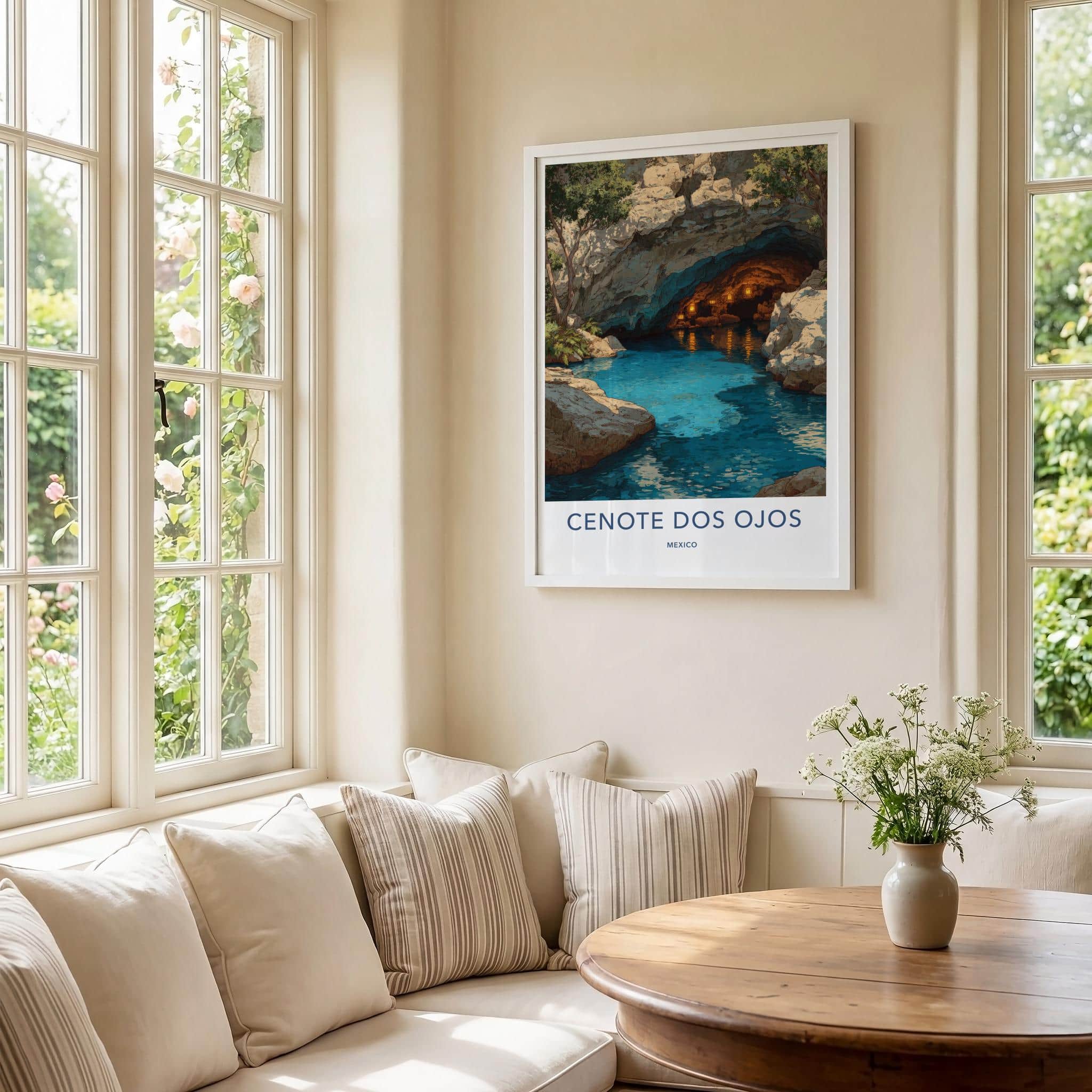 Cenote Dos Ojos Poster - Mexico Travel Art - Glowing Cavern Waters Home Decor