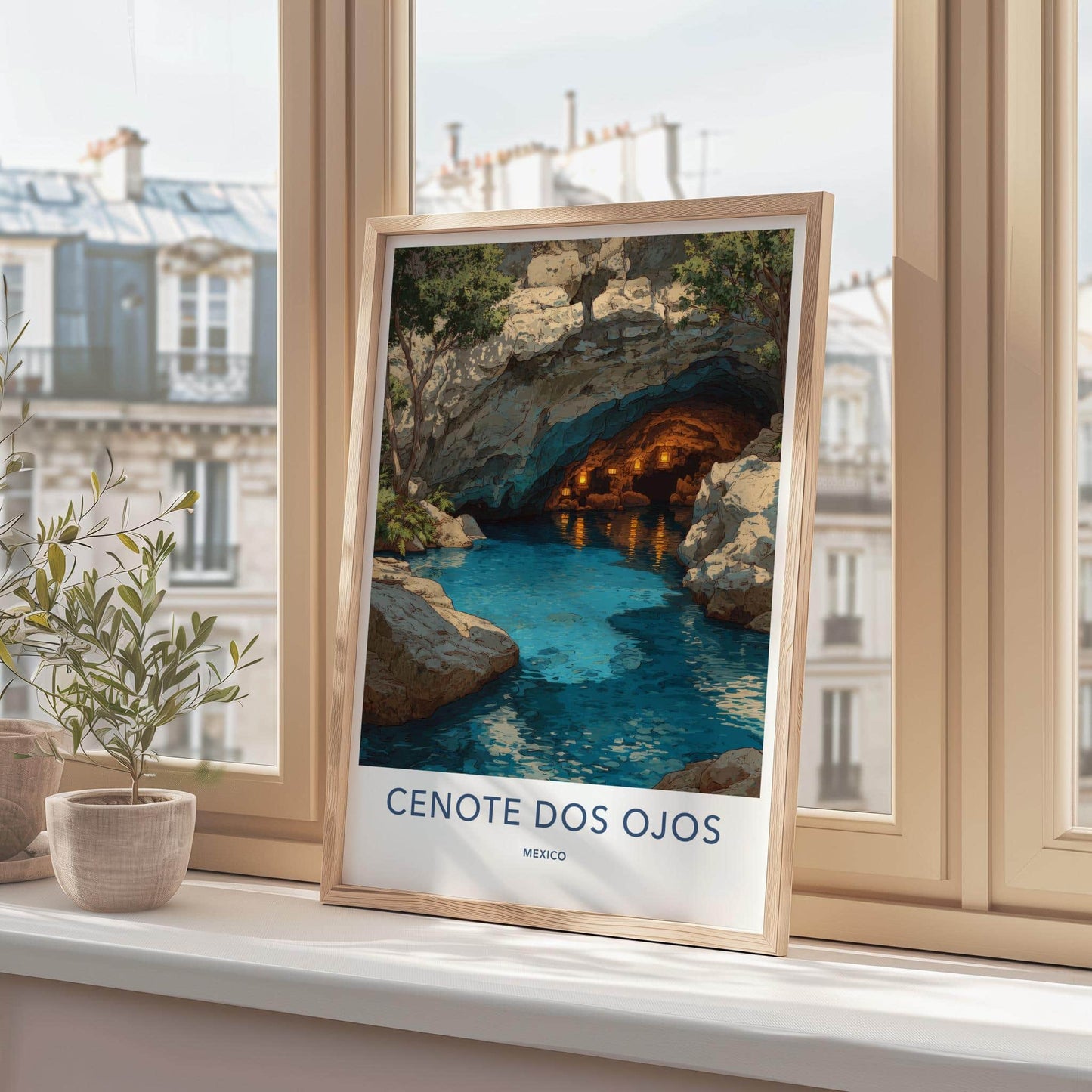 Cenote Dos Ojos Poster - Mexico Travel Art - Glowing Cavern Waters Home Decor
