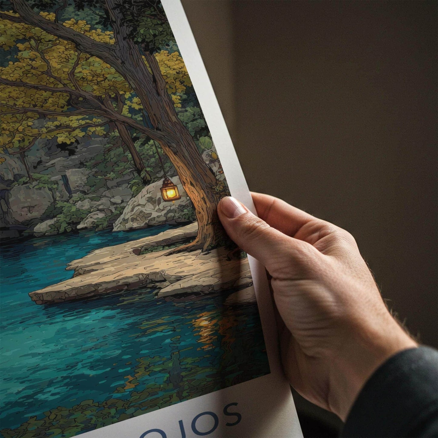 Cenote Dos Ojos Poster - Mexico Travel Art - Glowing Lantern Grotto Home Decor