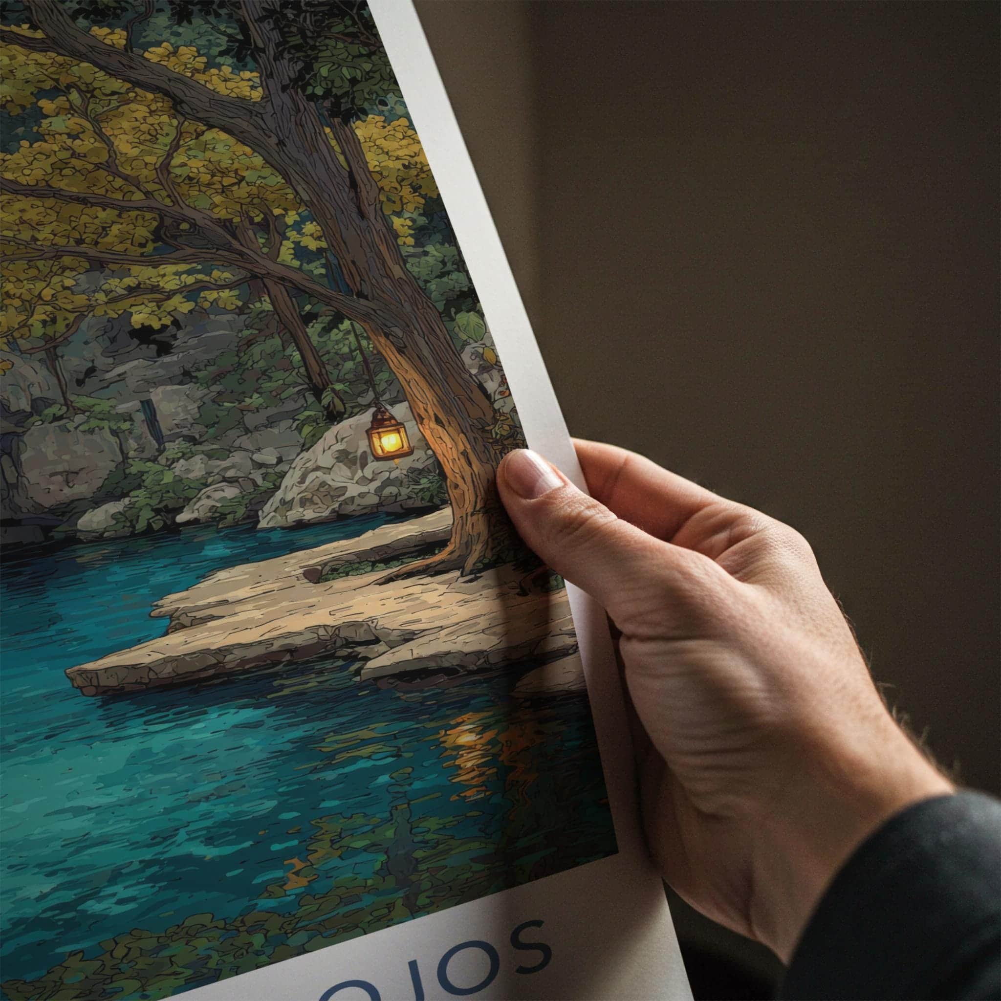 Cenote Dos Ojos Poster - Mexico Travel Art - Glowing Lantern Grotto Home Decor