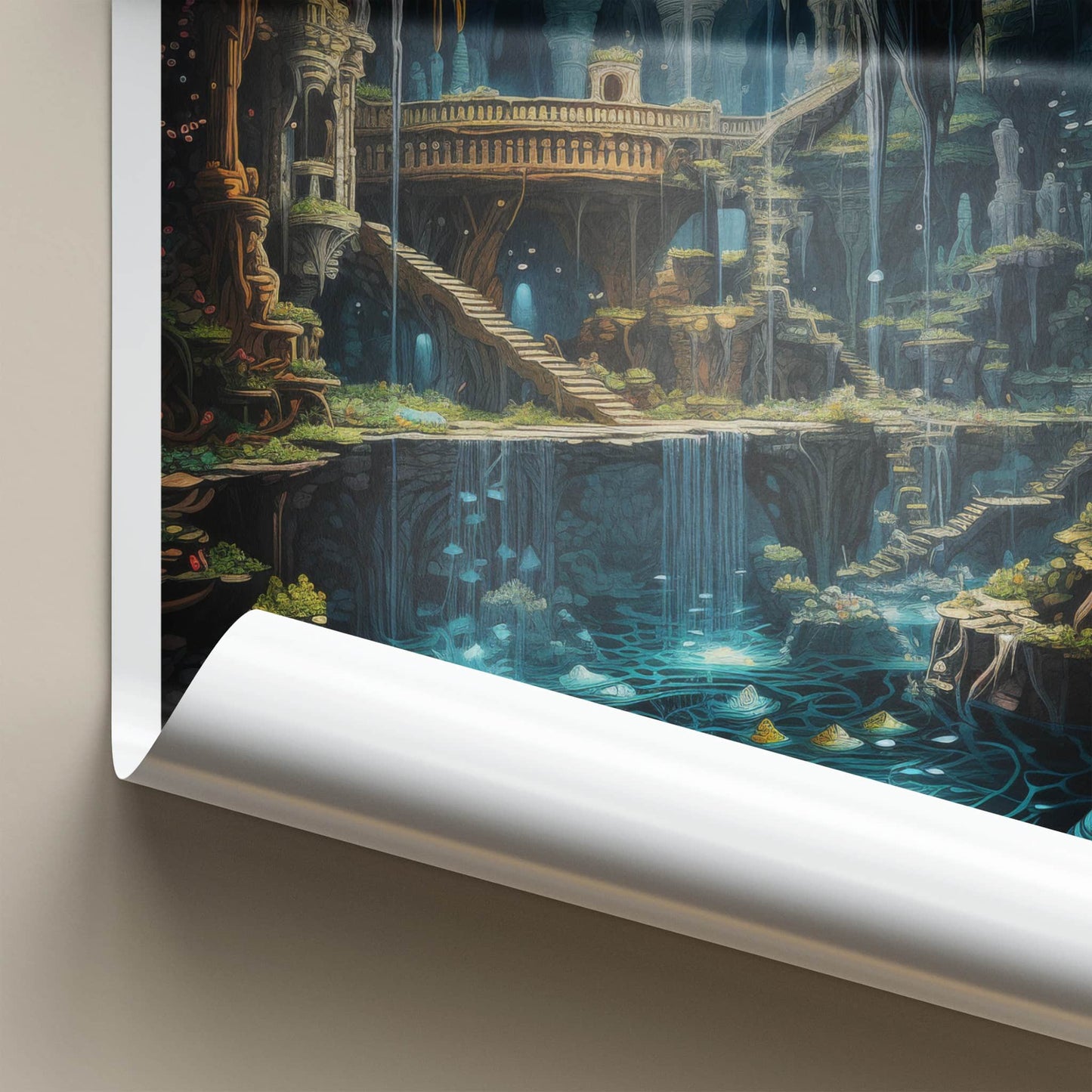 Cenote Dos Ojos Poster - Mexico Travel Art - Luminescent Cave Structures Home Decor