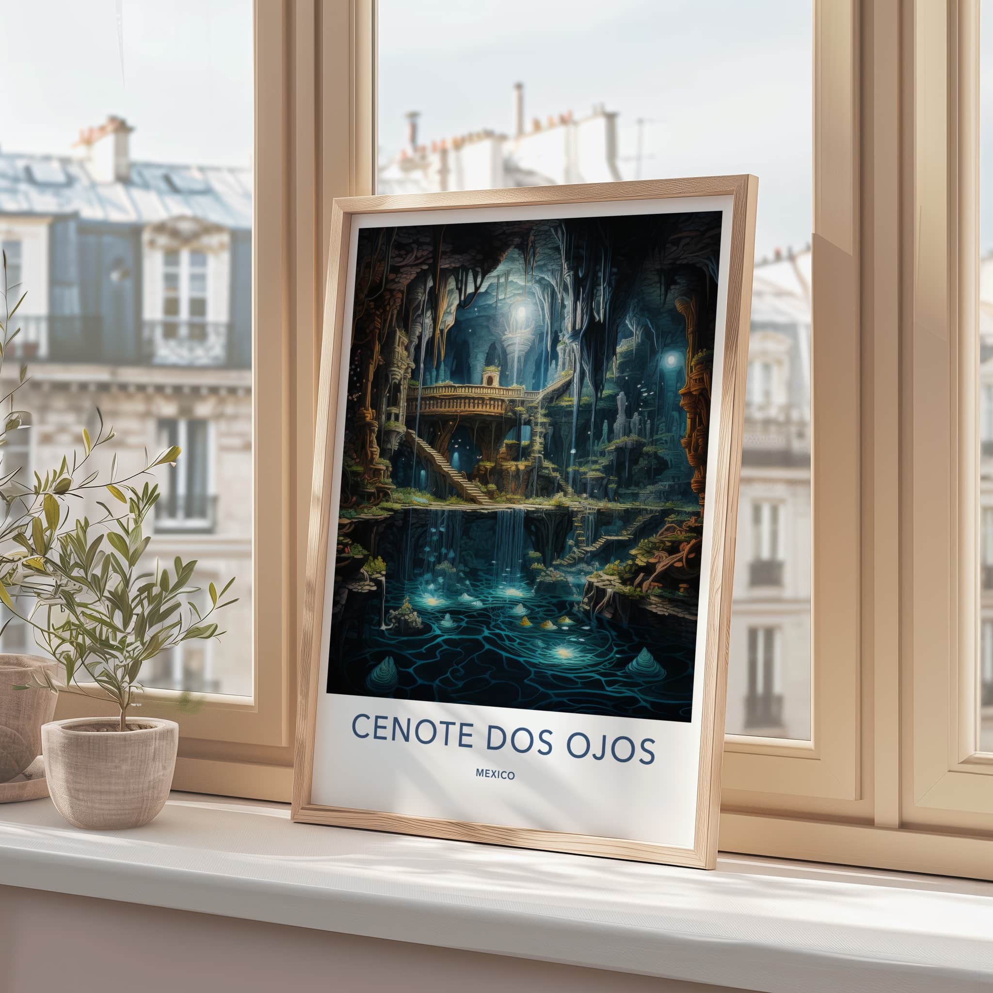 Cenote Dos Ojos Poster - Mexico Travel Art - Luminescent Cave Structures Home Decor