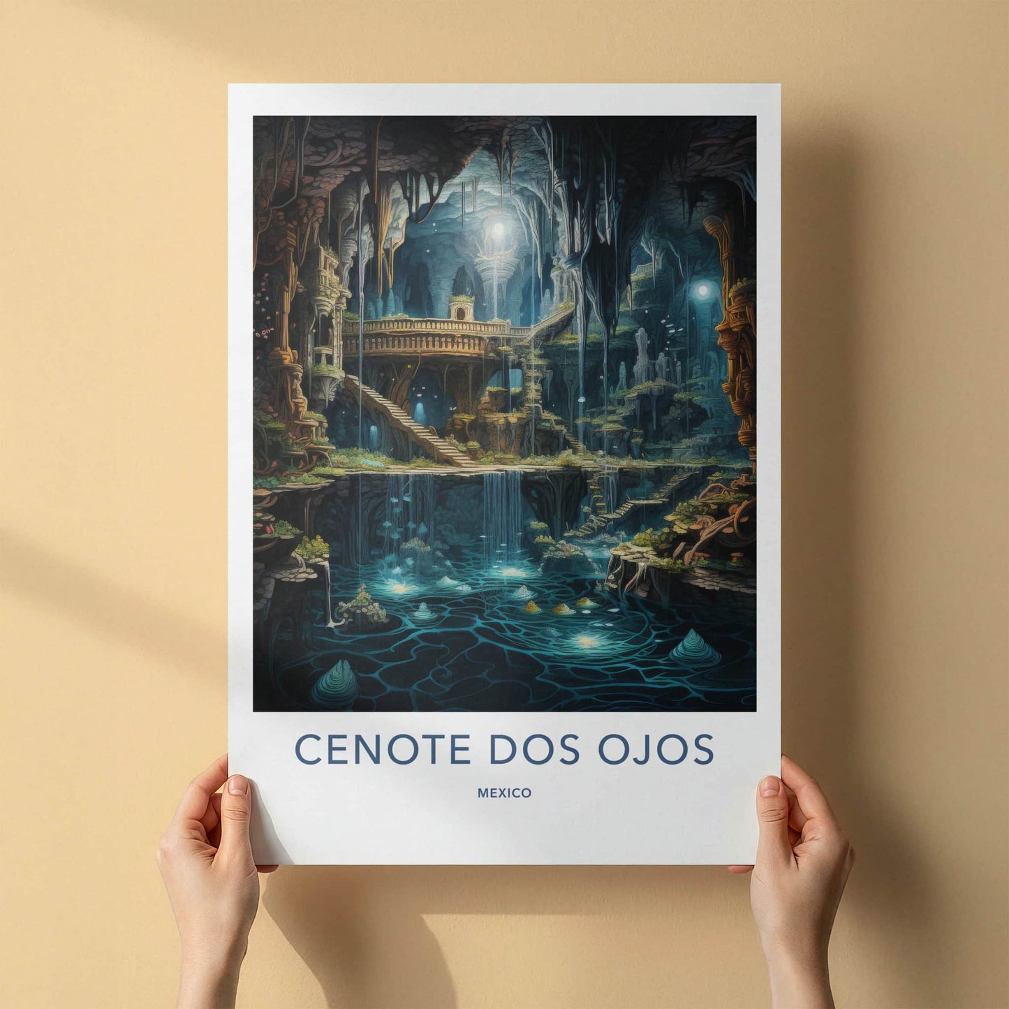 Cenote Dos Ojos Poster - Mexico Travel Art - Luminescent Cave Structures Home Decor