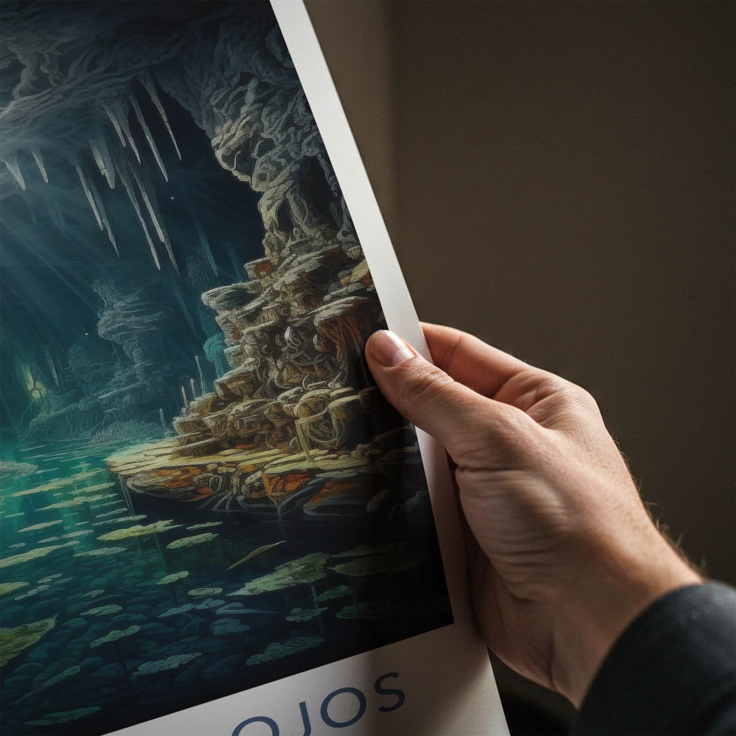 Cenote Dos Ojos Poster - Mexico Travel Art - Sunlit Cave Stream Home Decor