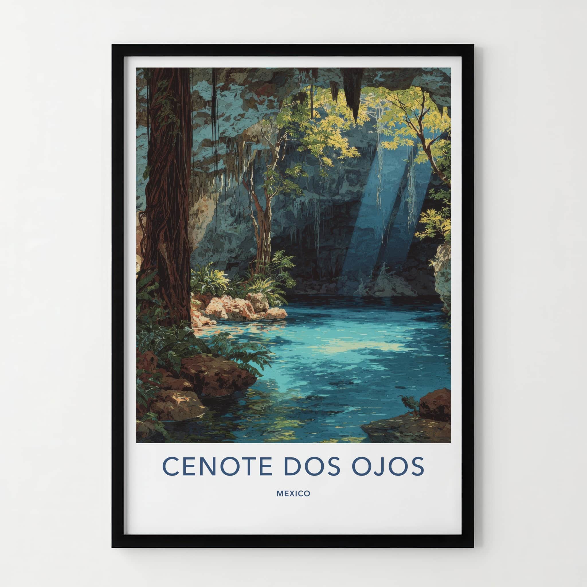 Cenote Dos Ojos Poster - Mexico Travel Print - Mystical Cave Light Framed Decor