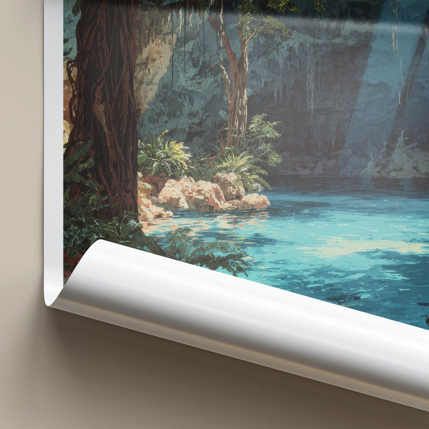Cenote Dos Ojos Poster - Mexico Travel Print - Mystical Cave Light Framed Decor