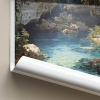 Cenote Dos Ojos Poster - Mexico Travel Print - Sunlit Cave Water Home Decor