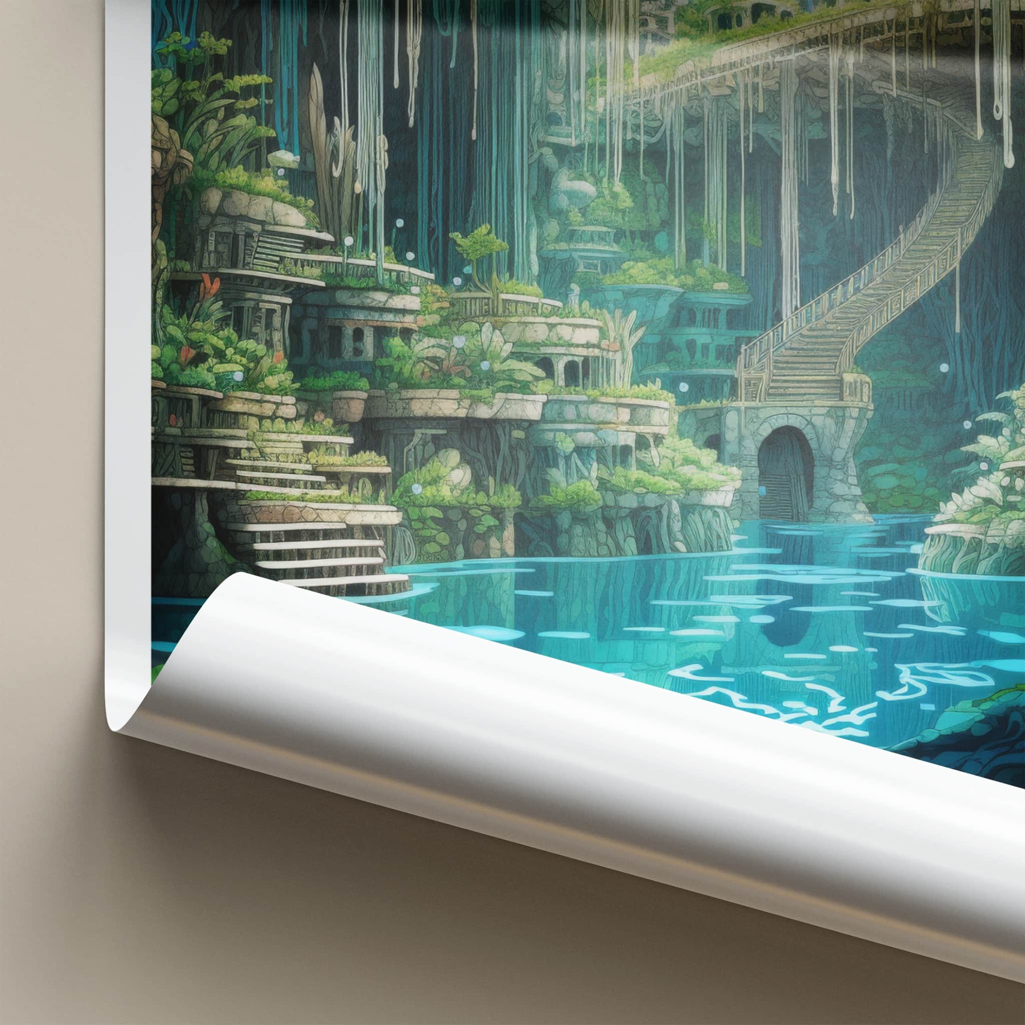Cenote Ik-Kil Poster - Mexico Travel Art - Subterranean Lake Staircase Home Decor
