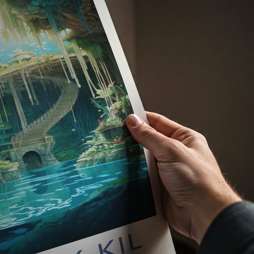 Cenote Ik-Kil Poster - Mexico Travel Art - Subterranean Lake Staircase Home Decor