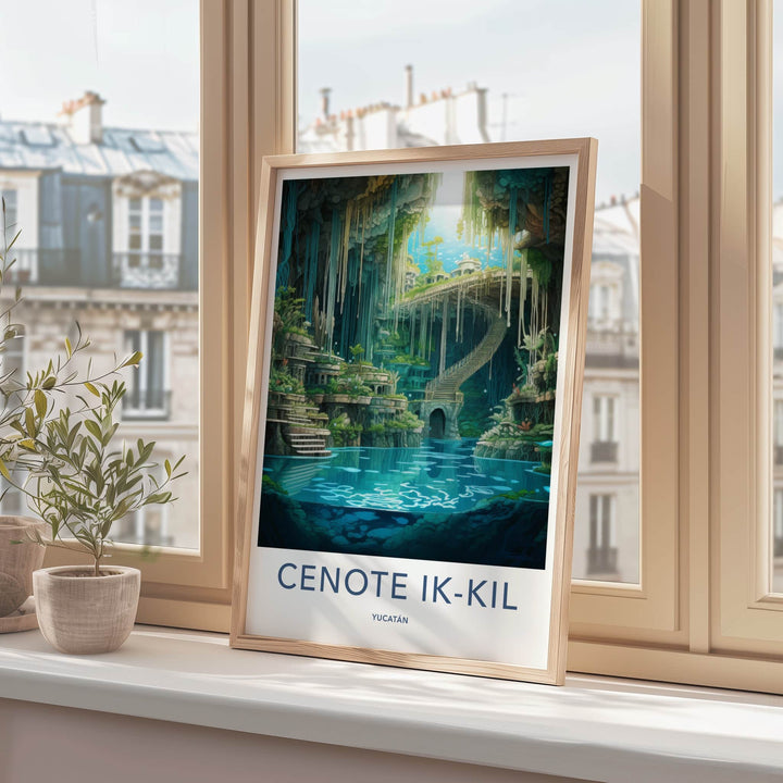 Cenote Ik-Kil Poster - Mexico Travel Art - Subterranean Lake Staircase Home Decor