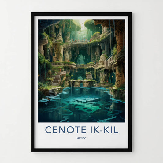 Cenote Ik-Kil Poster - Mexico Travel Art - Subterranean Water Grotto Wall Decor