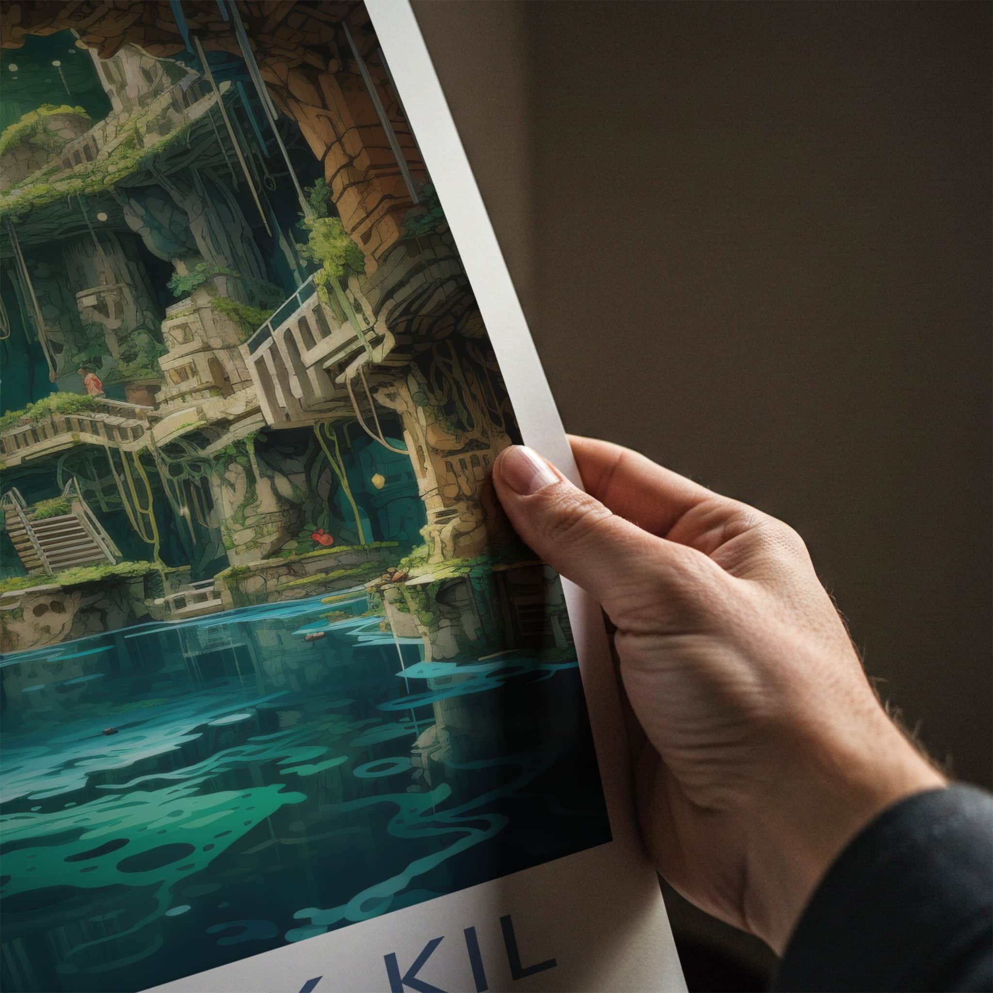 Cenote Ik-Kil Poster - Mexico Travel Art - Subterranean Water Grotto Wall Decor