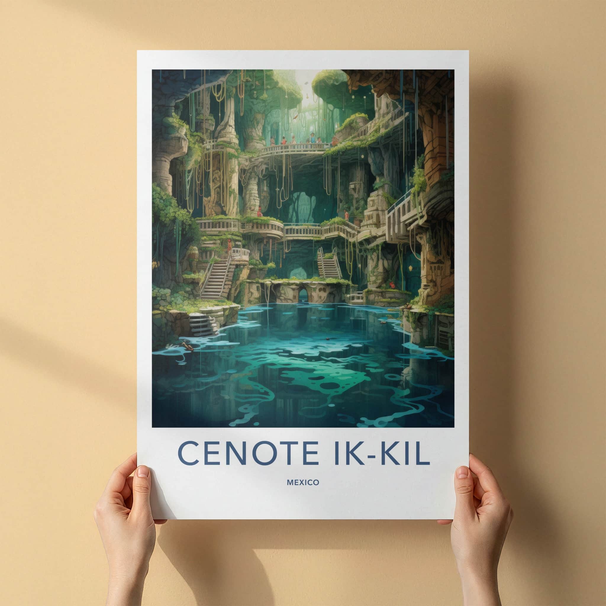 Cenote Ik-Kil Poster - Mexico Travel Art - Subterranean Water Grotto Wall Decor
