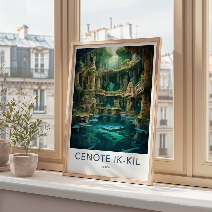 Cenote Ik-Kil Poster - Mexico Travel Art - Subterranean Water Grotto Wall Decor