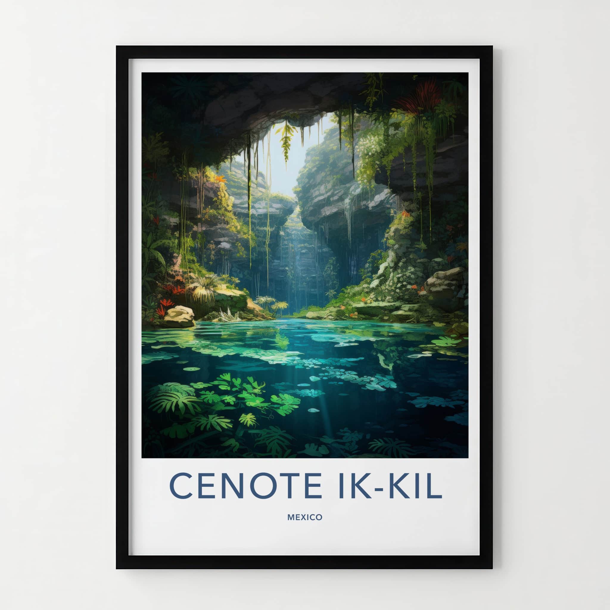 Cenote Ik-Kil Poster - Mexico Travel Art - Sunlit Cavern Pool Home Decor