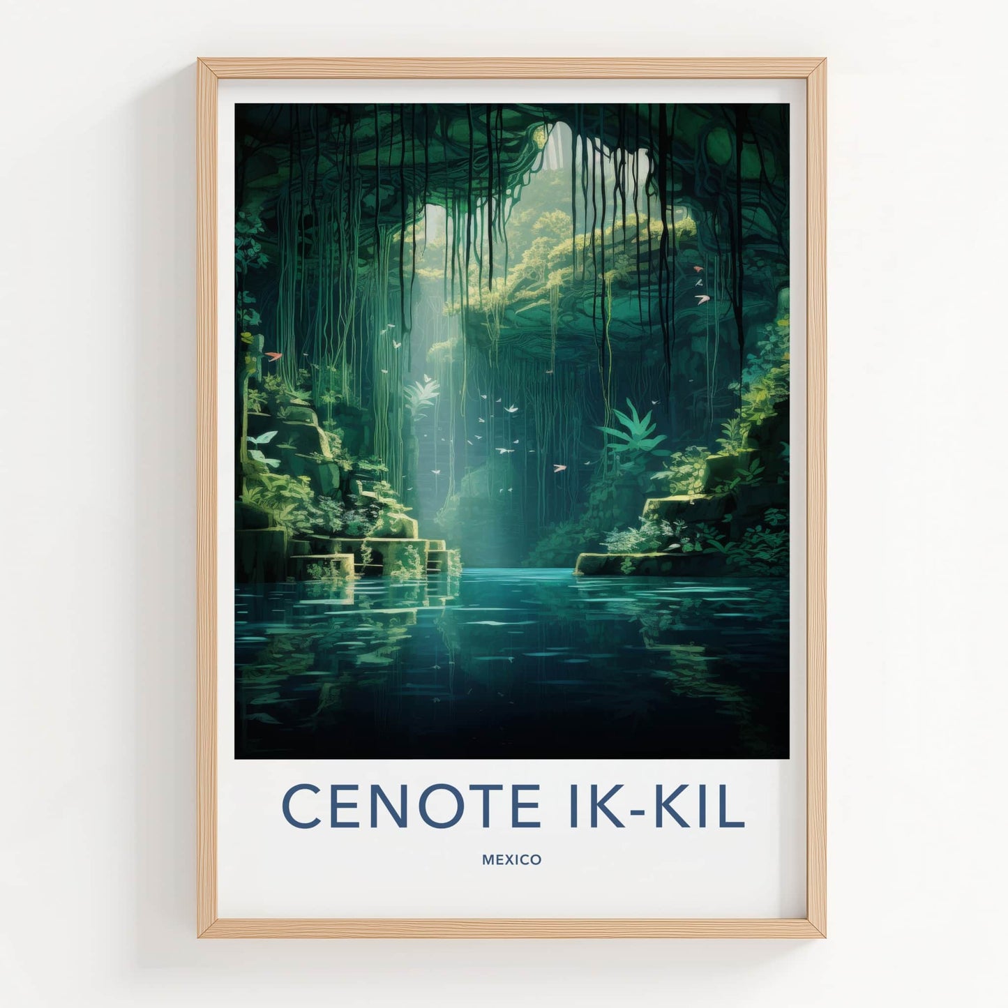 Cenote Ik-Kil Poster - Mexico Travel Art - Sunlit Underground Pool Home Decor