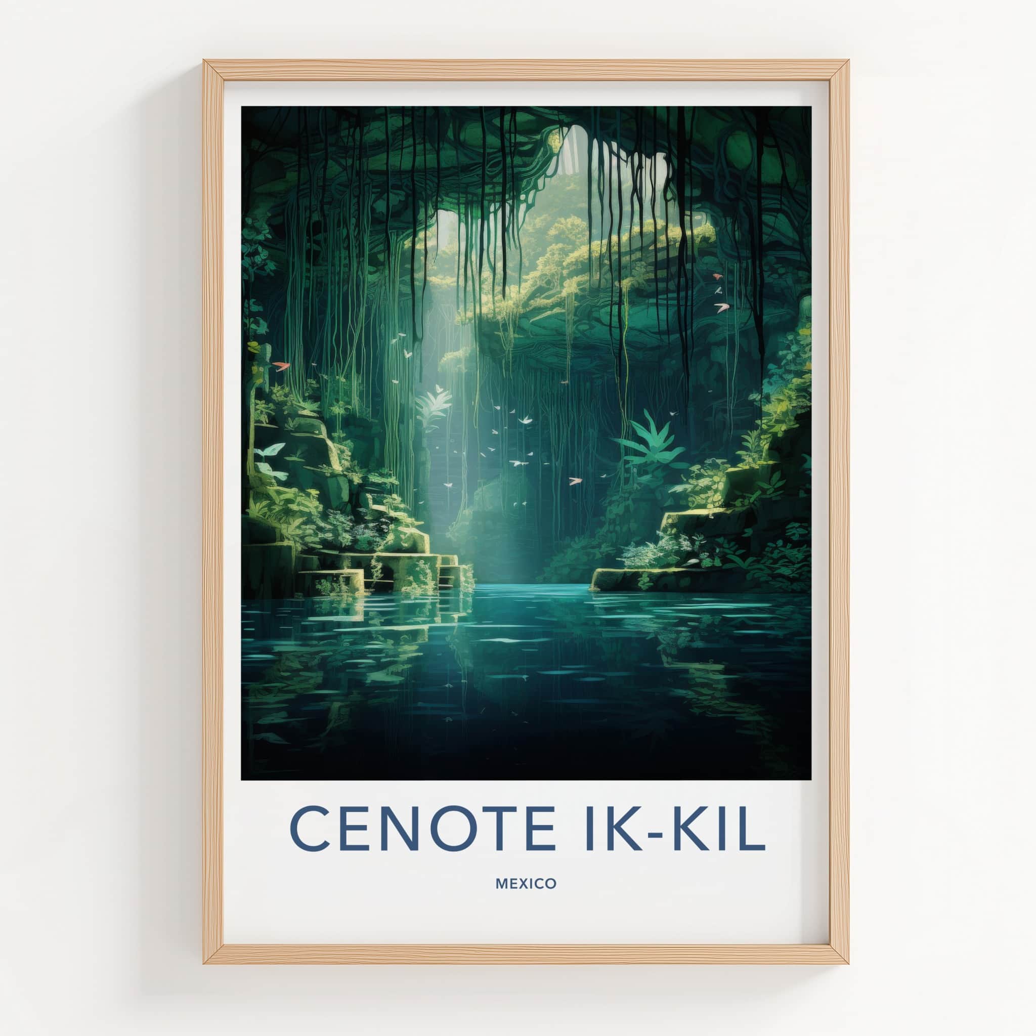 Cenote Ik-Kil Poster - Mexico Travel Art - Sunlit Underground Pool Home Decor