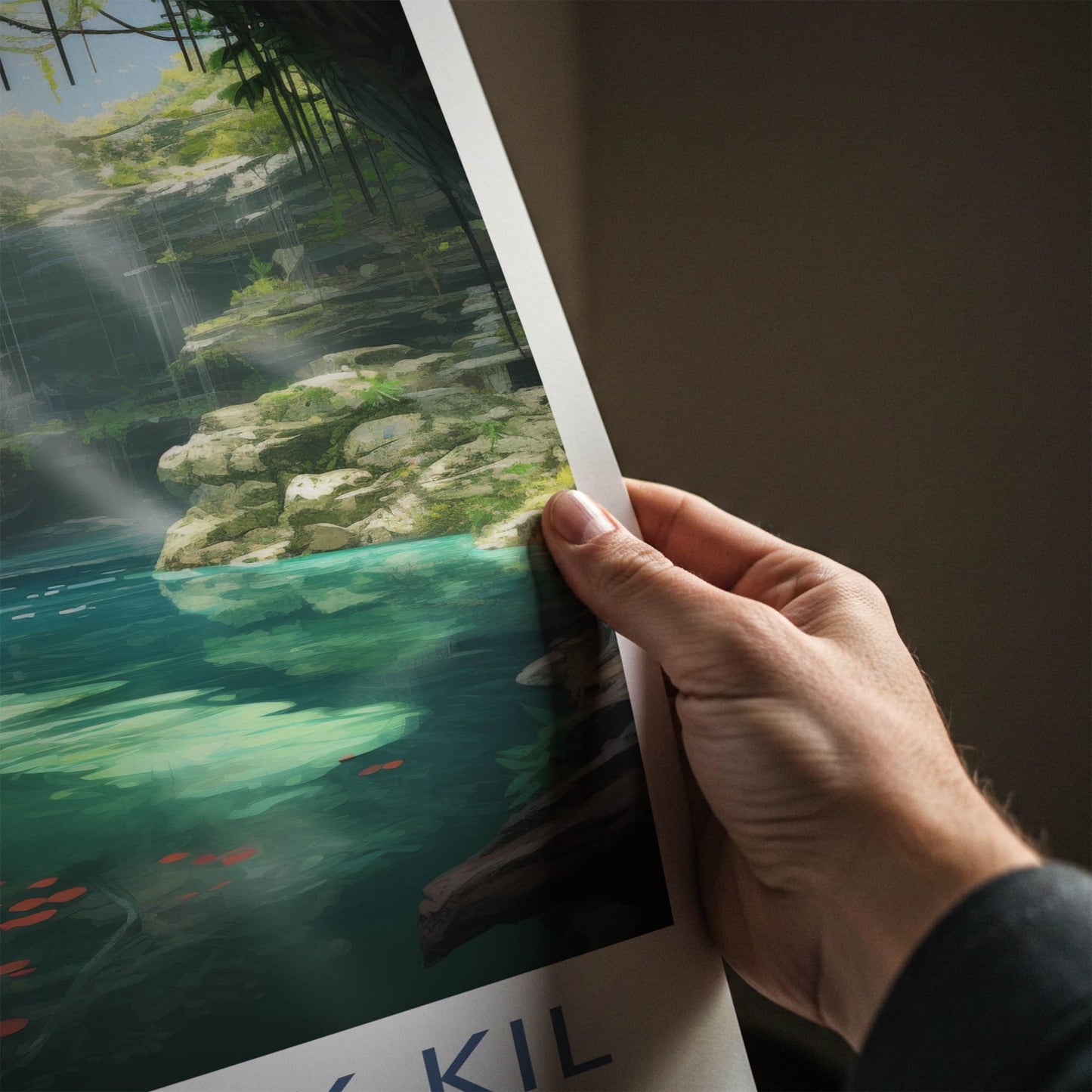 Cenote Ik-Kil Poster - Mexico Wall Art - Sunlit Water Steps Home Decor