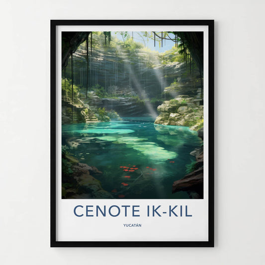 Cenote Ik-Kil Poster - Mexico Wall Art - Sunlit Water Steps Home Decor