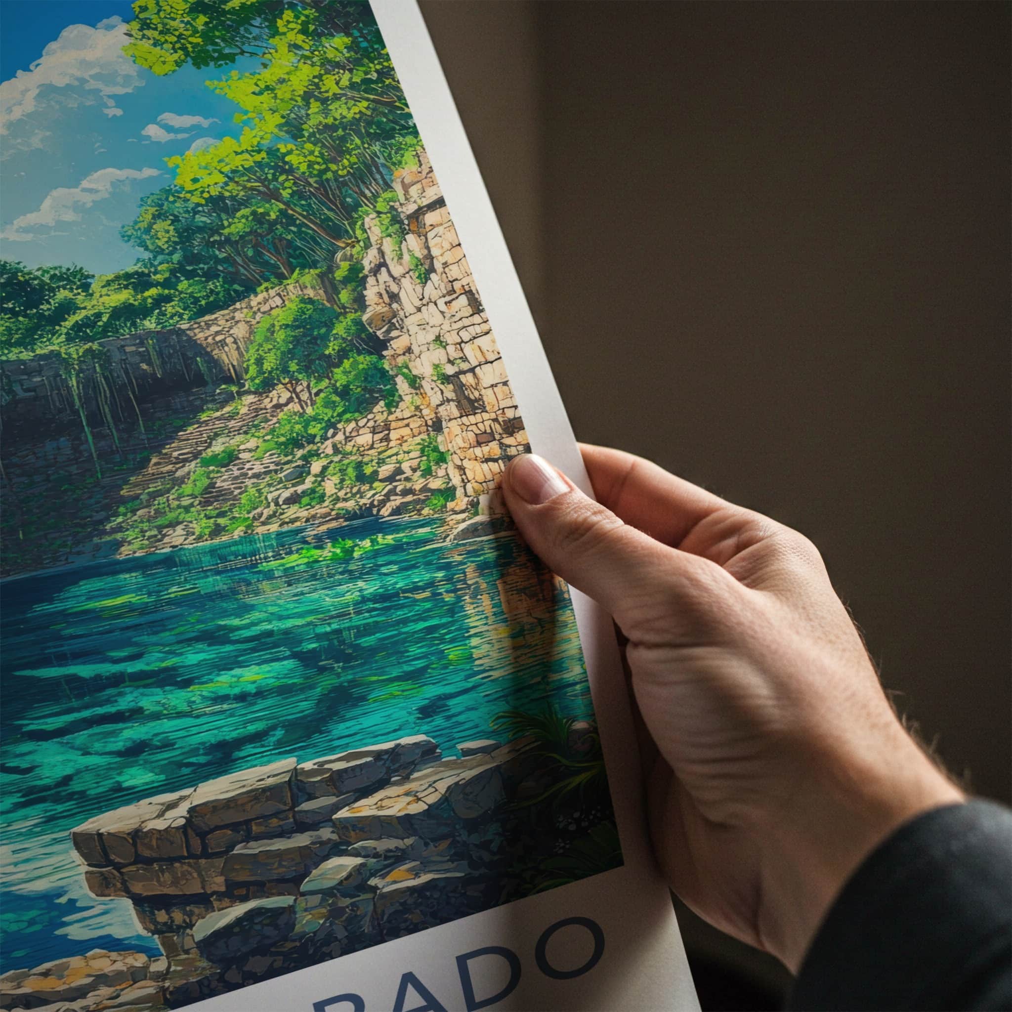 Cenote Sagrado Poster - Mexico Travel Art - Lush Jungle Sinkhole Home Decor