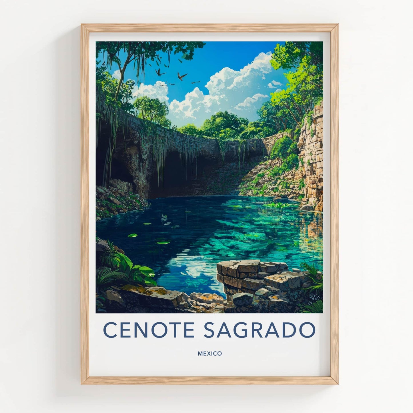 Cenote Sagrado Poster - Mexico Travel Art - Lush Jungle Sinkhole Home Decor