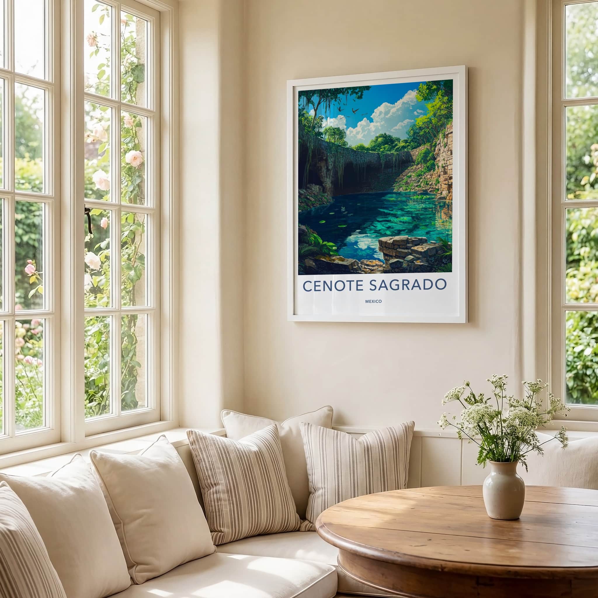 Cenote Sagrado Poster - Mexico Travel Art - Lush Jungle Sinkhole Home Decor