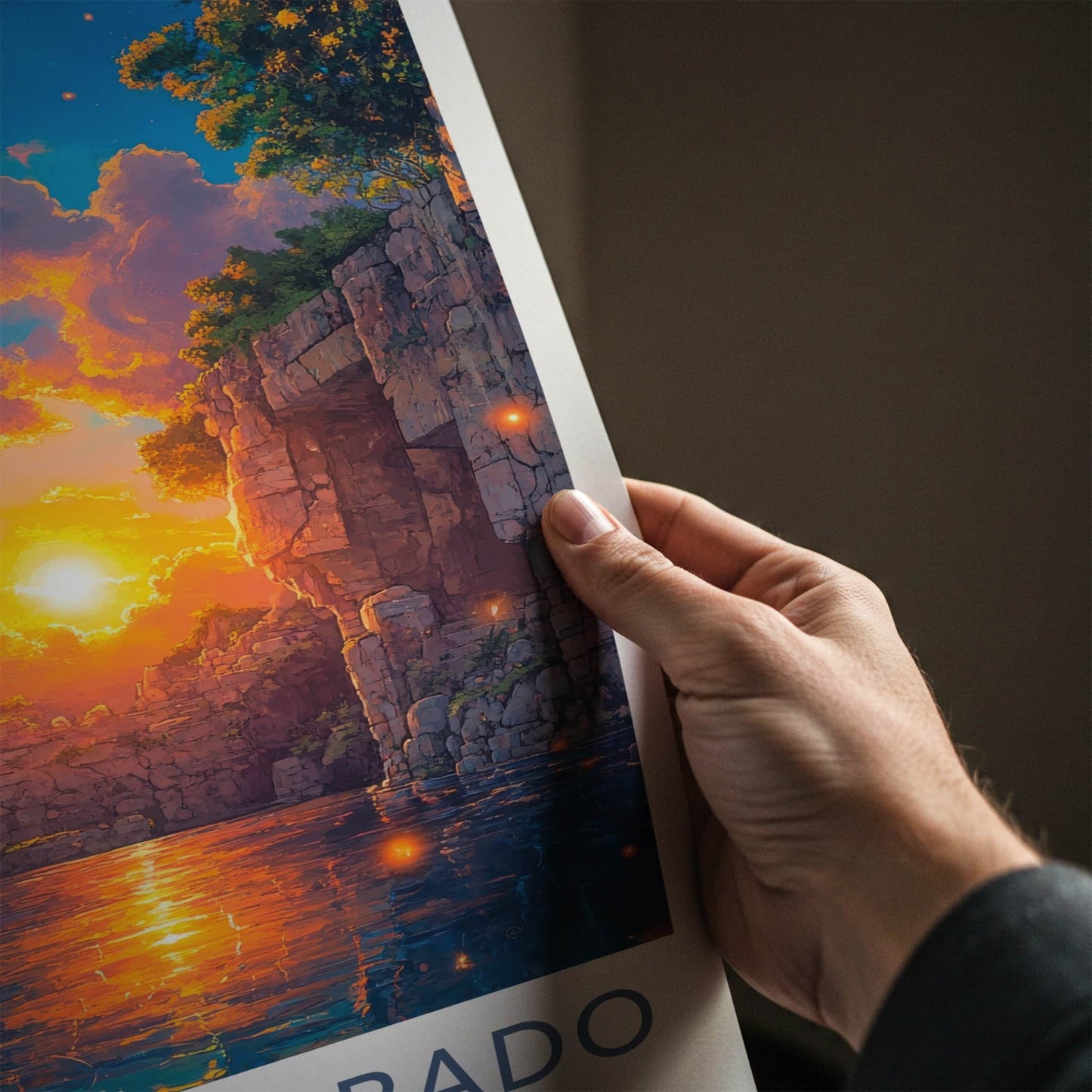 Cenote Sagrado Poster - Mexico Travel Art - Sunset Glowing Water Home Decor