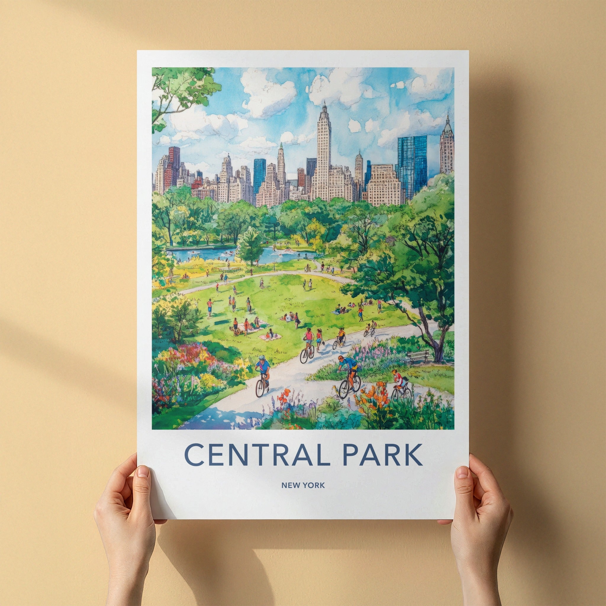 Central Park Poster - New York Travel Art - Green Park Skyline Home Decor