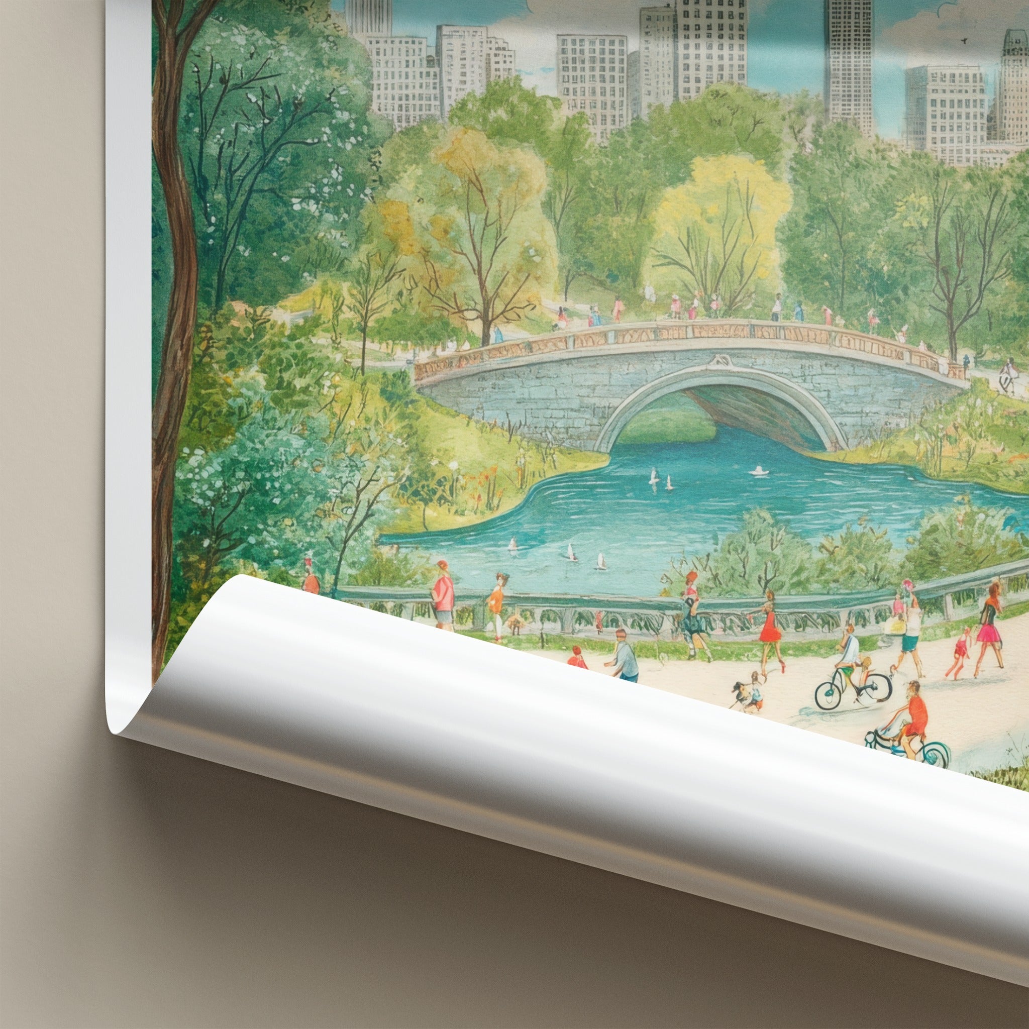 Central Park Poster - New York Wall Art - People Park Bridge Home Decor