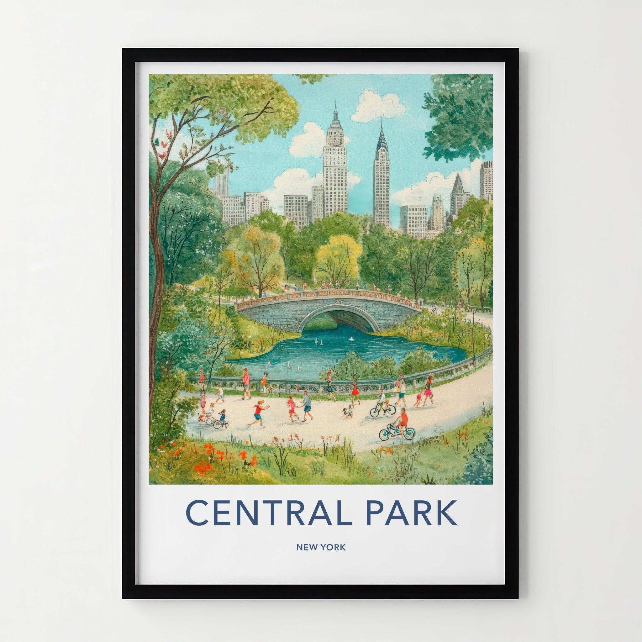 Central Park Poster - New York Wall Art - People Park Bridge Home Decor