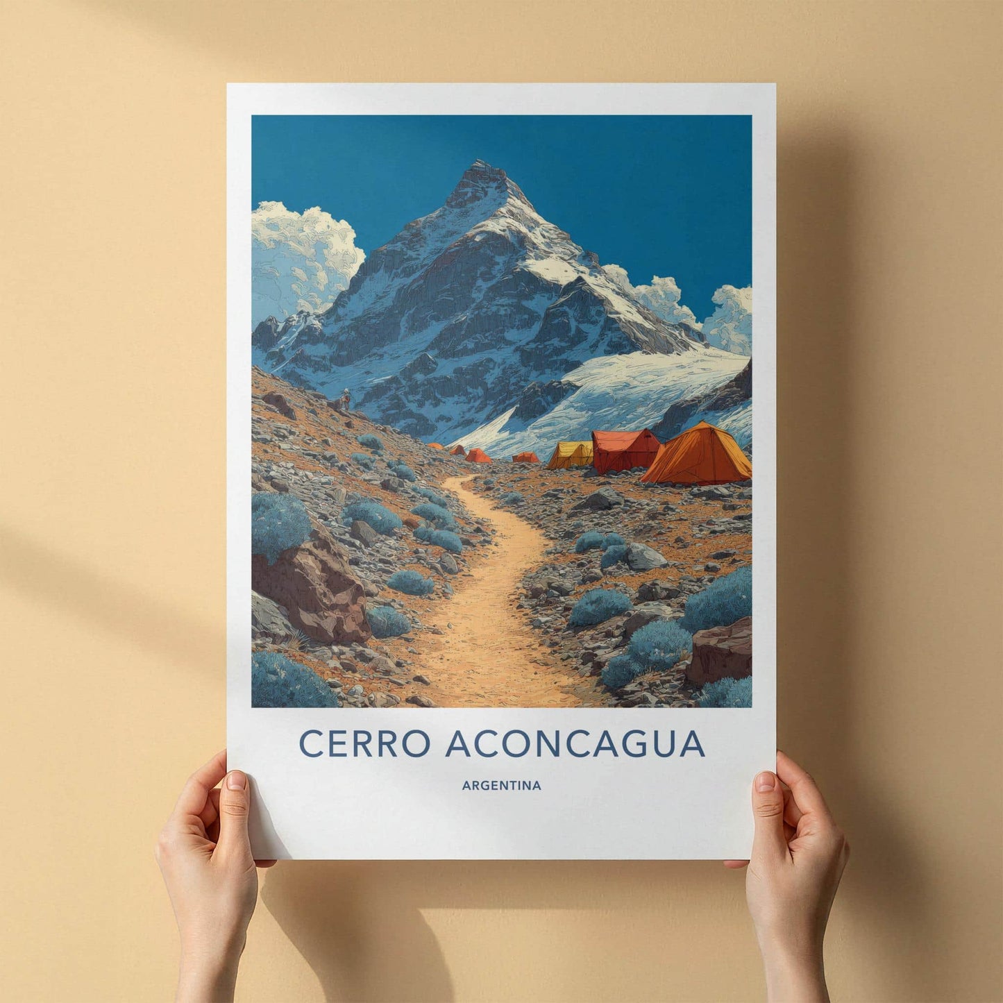 Cerro Aconcagua Poster - Argentina Scenic Art - Expedition base camp Home Art