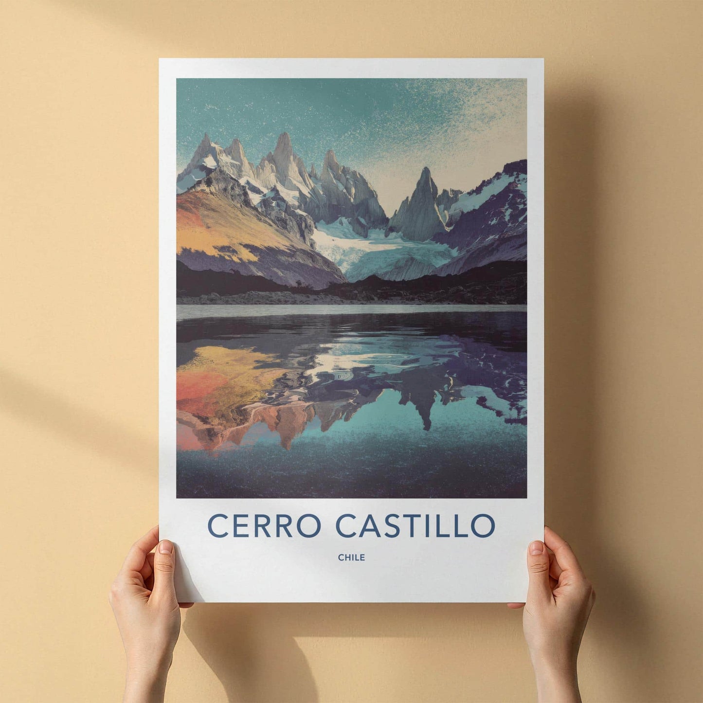 Cerro Castillo Poster - Chile Travel Art - Jagged Peaks Reflection Home Decor
