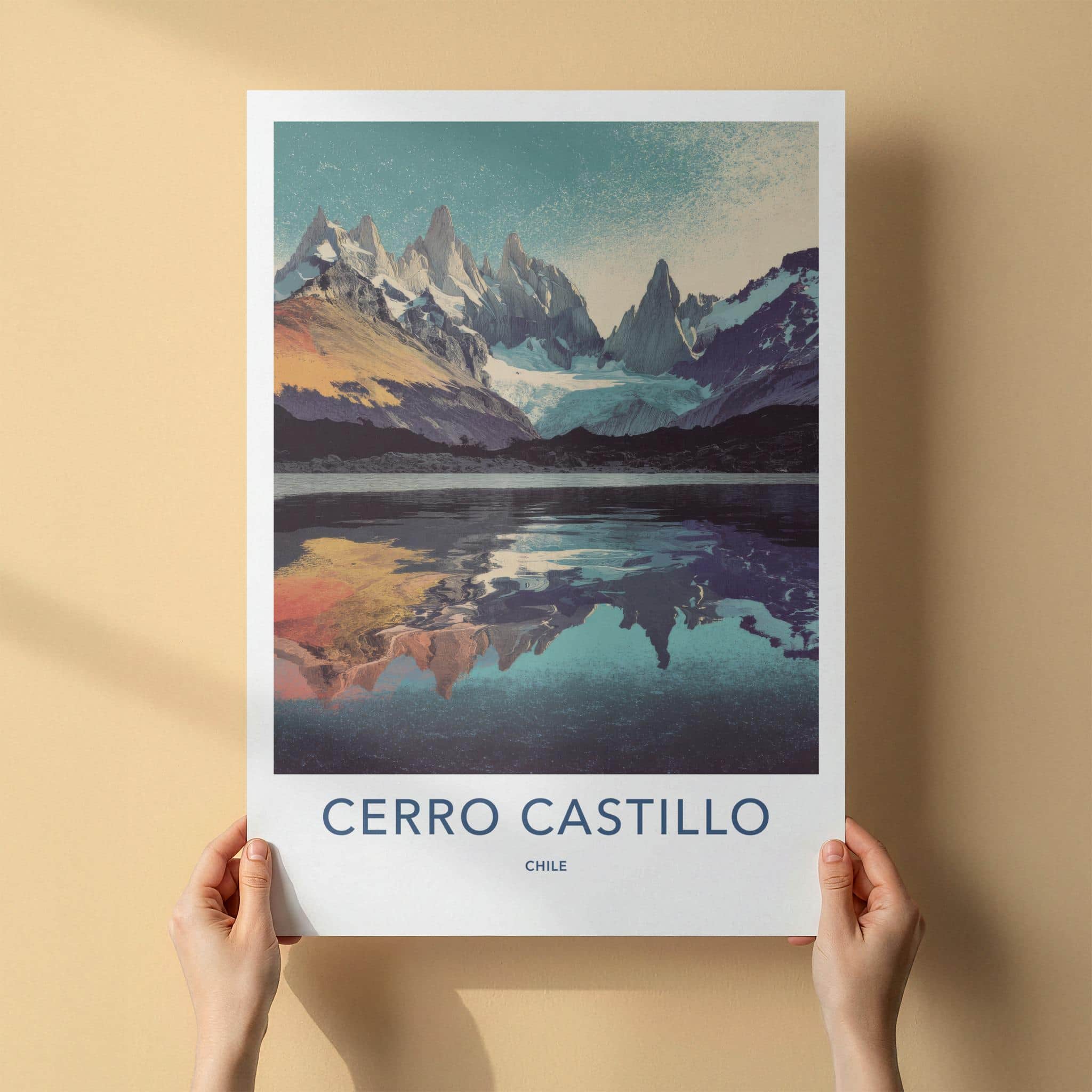 Cerro Castillo Poster - Chile Travel Art - Jagged Peaks Reflection Home Decor