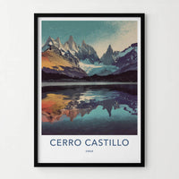 Cerro Castillo Poster - Chile Travel Art - Jagged Peaks Reflection Home Decor
