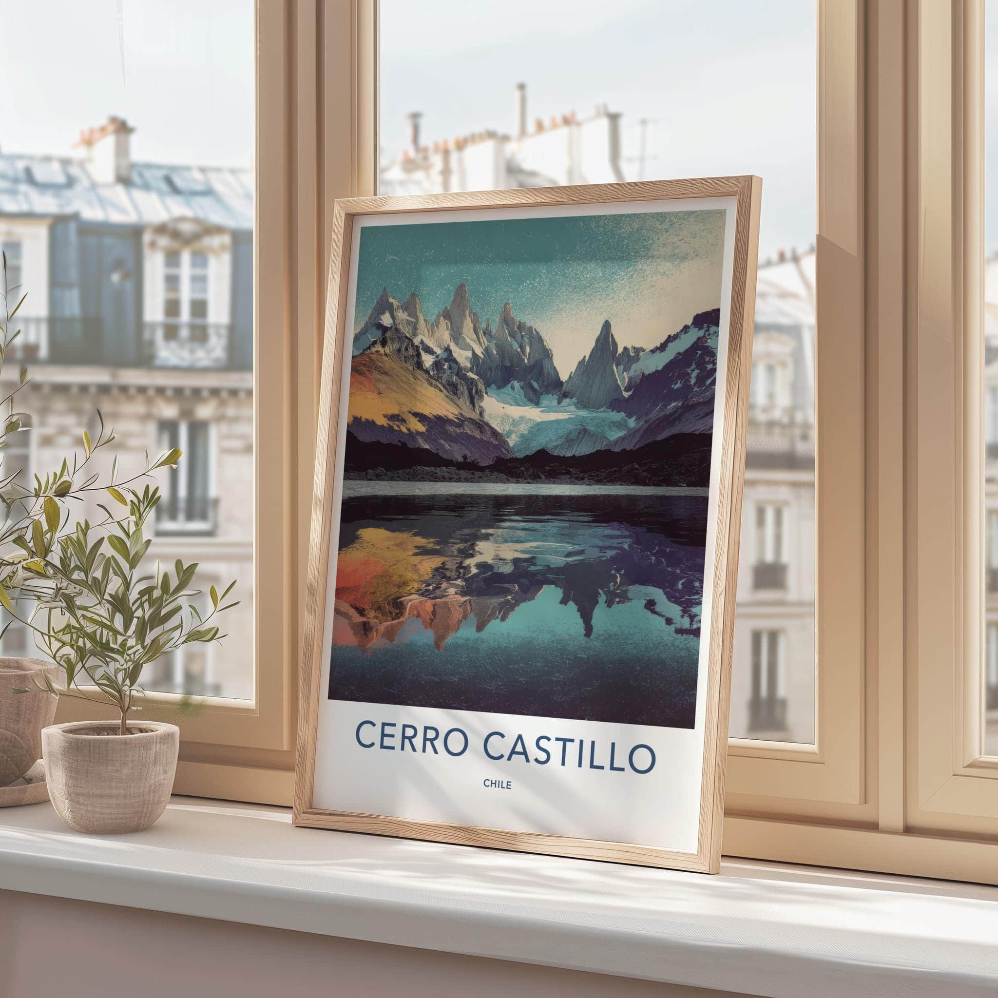 Cerro Castillo Poster - Chile Travel Art - Jagged Peaks Reflection Home Decor