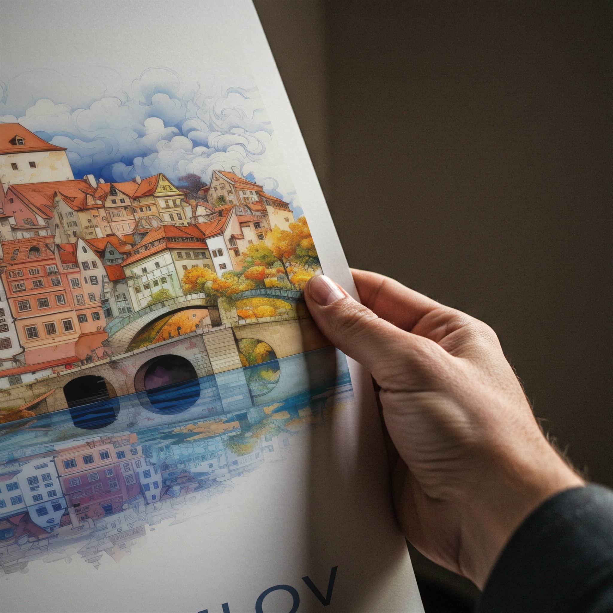 Cesky Krumlov Poster - Czech Republic Travel Art - Reflected Old Town Home Decor