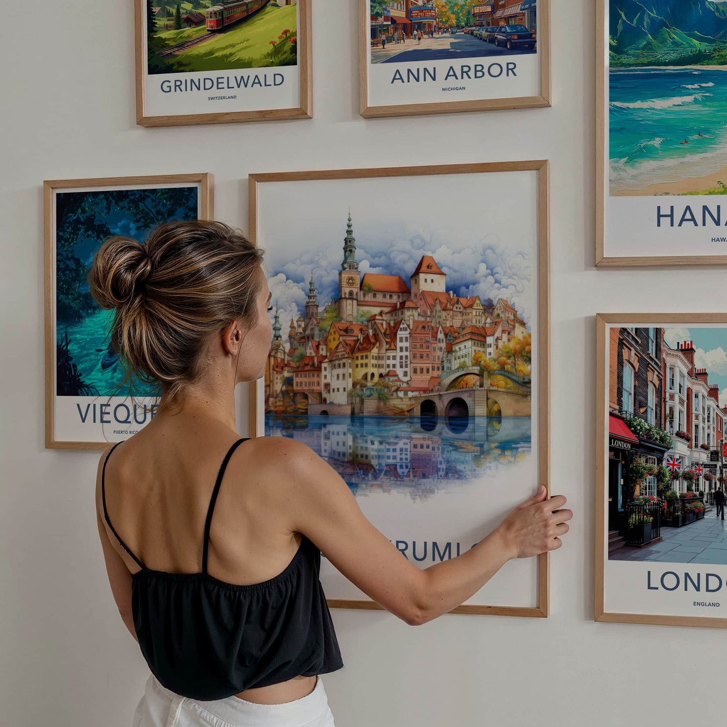 Cesky Krumlov Poster - Czech Republic Travel Art - Reflected Old Town Home Decor