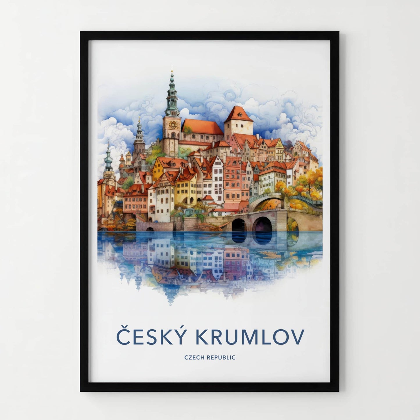 Cesky Krumlov Poster - Czech Republic Travel Art - Reflected Old Town Home Decor